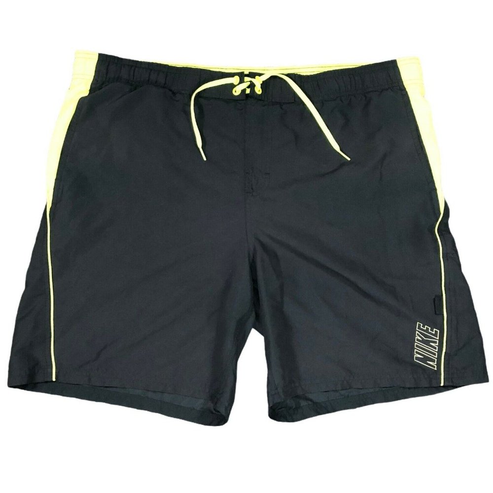 Nike Swim Trunks Mens Size XL Black Neon Yellow Li